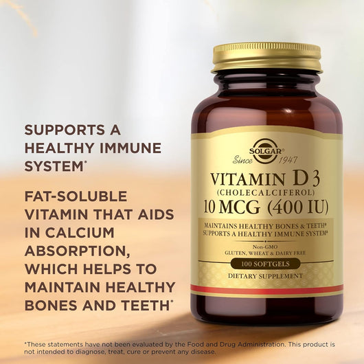 Solgar Vitamin D3 10MCG 400 IU Non-GMO Gluten Free Dairy Free 100 Softgels