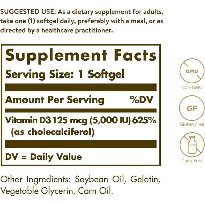 Solgar Vitamin D3 125mcg 5000IU 100 Softgels