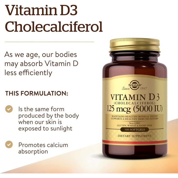 Solgar Vitamin D3 125mcg 5000IU 100 Softgels