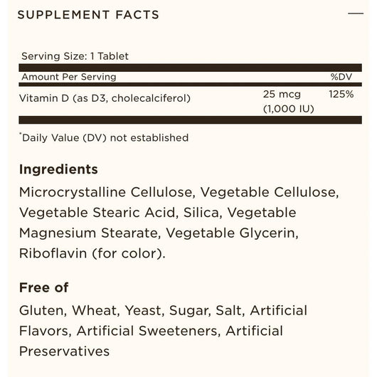 Solgar Vitamin D3 25mcg 1000 IU Non-GMO 90 Tablets