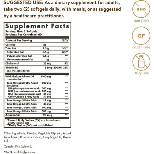 Solgar Wild Alaskan Full Spectrum Omega From Sockeye Salmon Oil 120 Softgels