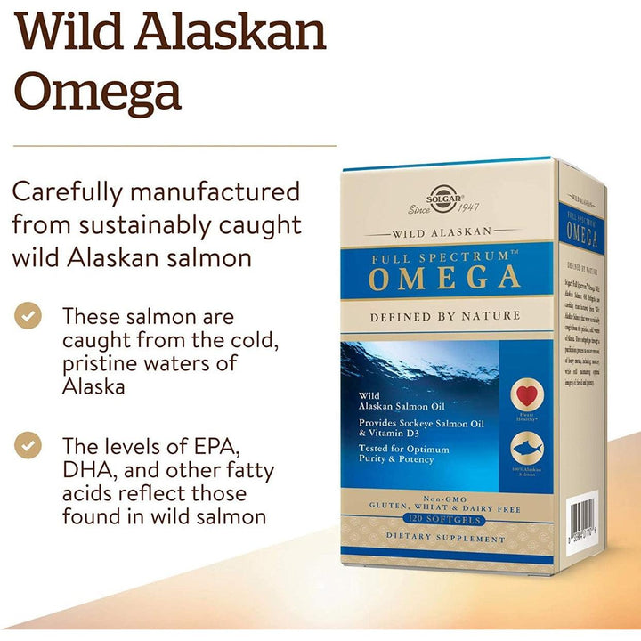 Solgar Wild Alaskan Full Spectrum Omega From Sockeye Salmon Oil 120 Softgels