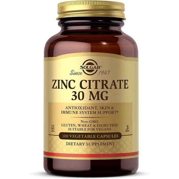 Solgar Zinc Citrate 30mg Non-GMO 100 Vegetable Capsules