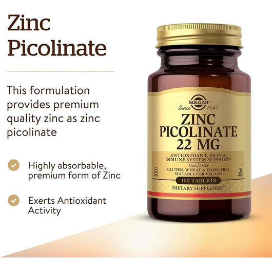 Solgar Zinc Picolinate 22 MG 100 Tablets