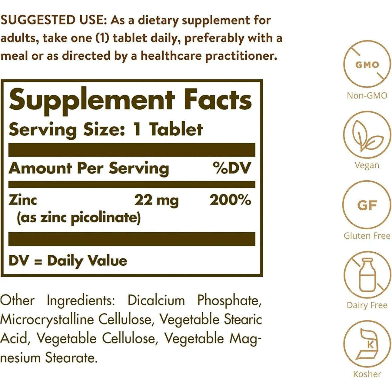 Solgar Zinc Picolinate 22 MG 100 Tablets
