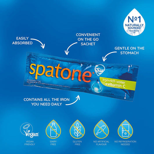 Spatone 100% Natural Liquid Iron with Vitamin C Vegan (28 x 25 mL sachets)