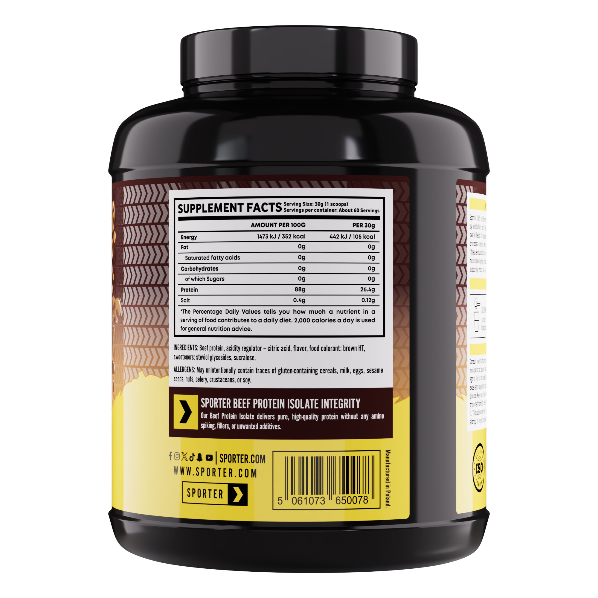 Sporter Beef Protein Isolate Cola Flavor 26g Protein 0g Sugar 0g Fat Halal Certified 1.8 kg