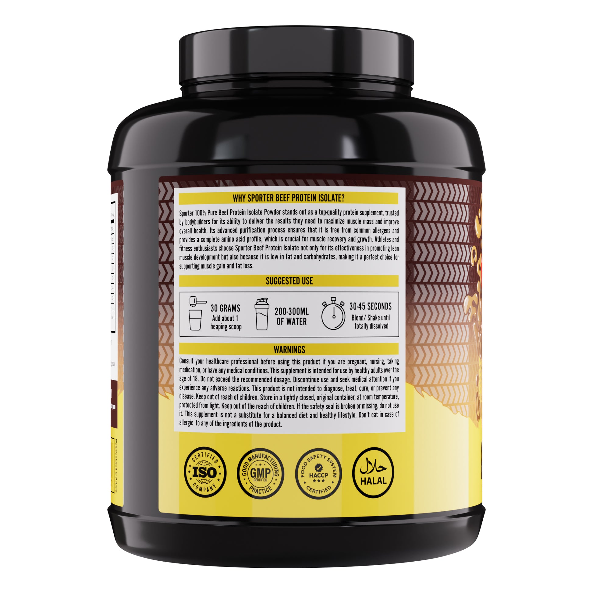 Sporter Beef Protein Isolate Cola Flavor 26g Protein 0g Sugar 0g Fat Halal Certified 1.8 kg