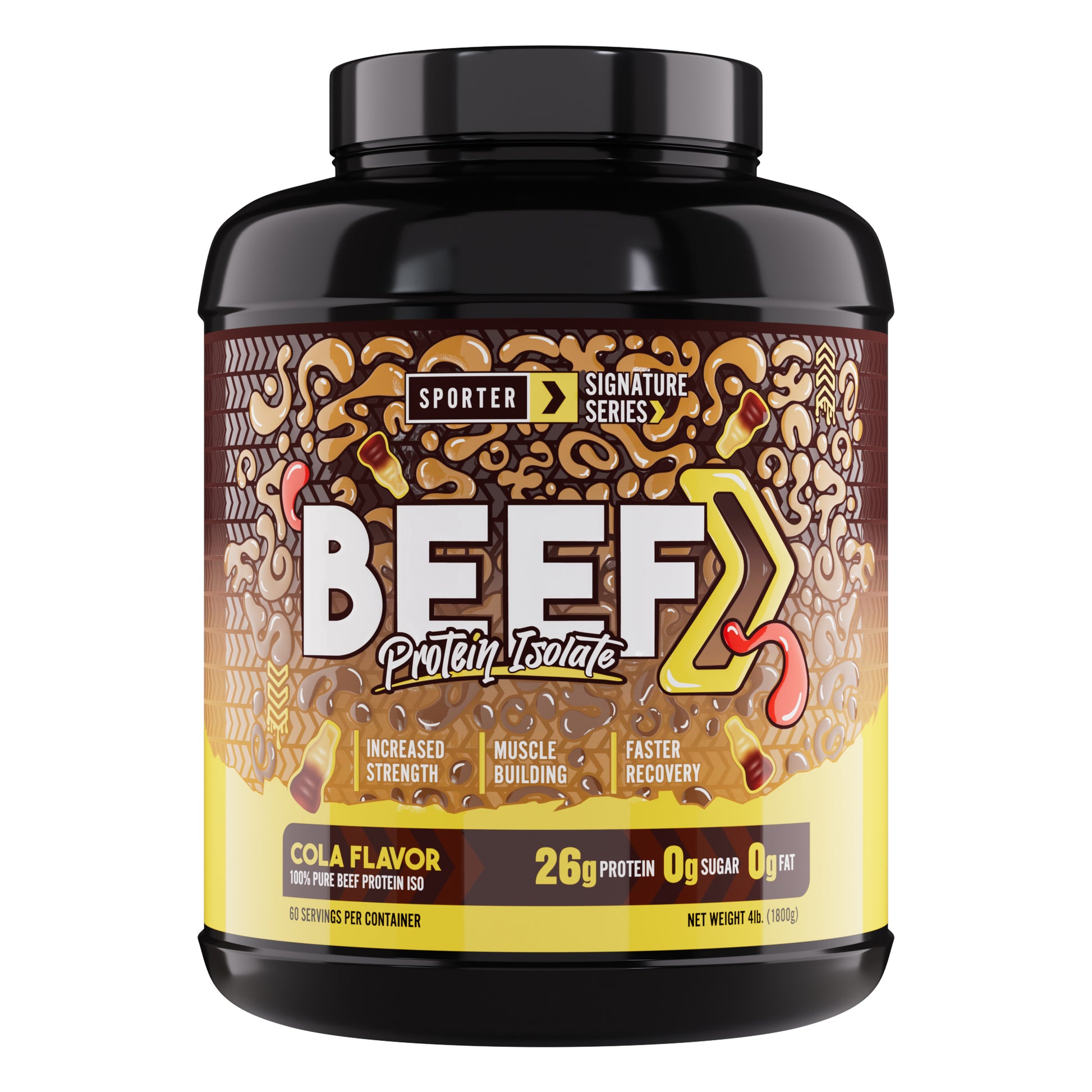 Sporter Beef Protein Isolate Cola Flavor 26g Protein 0g Sugar 0g Fat Halal Certified 1.8 kg