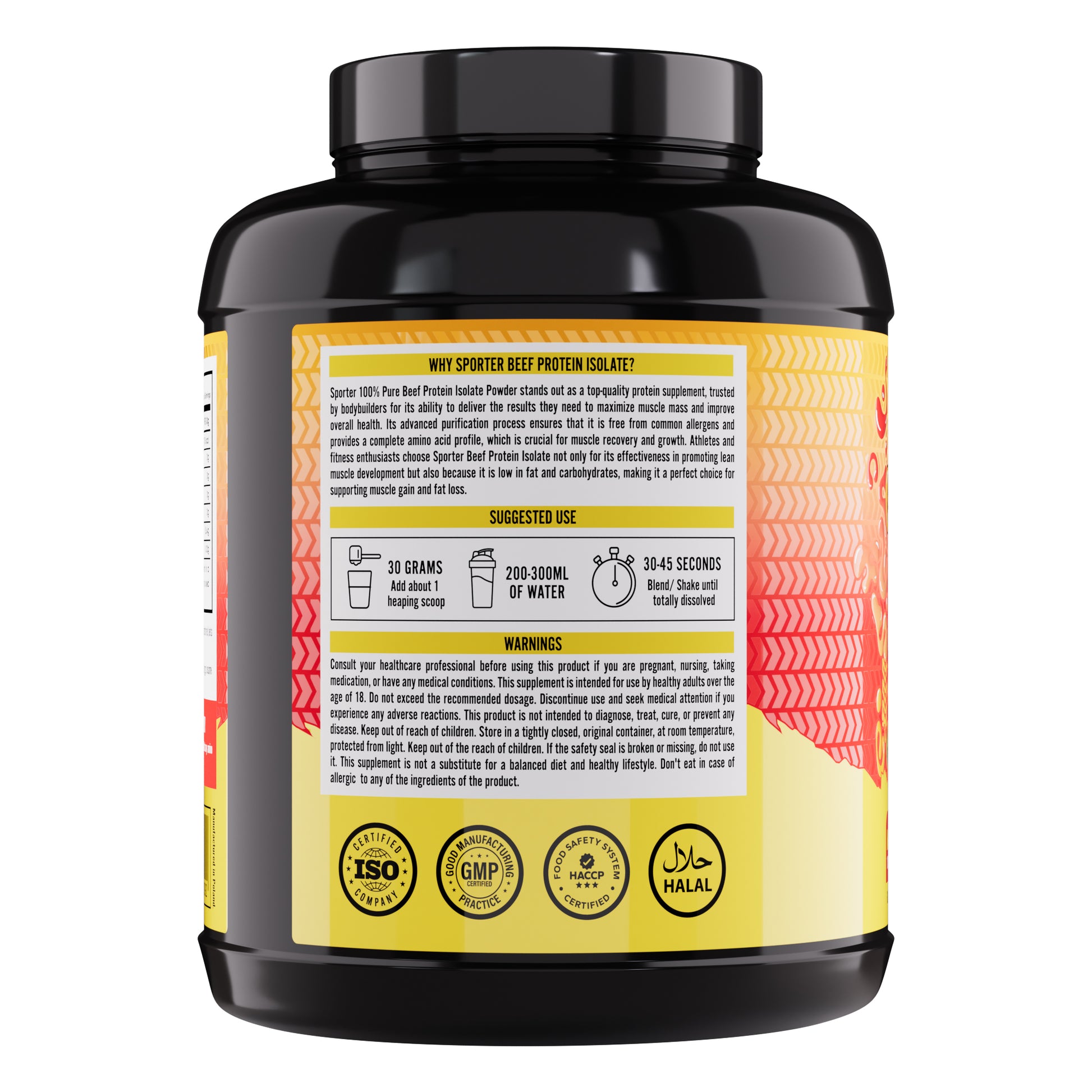 Sporter Beef Protein Isolate Mango Raspberry Flavor 26g Protein 0g Sugar 0g Fat Halal Certified 1.8 kg