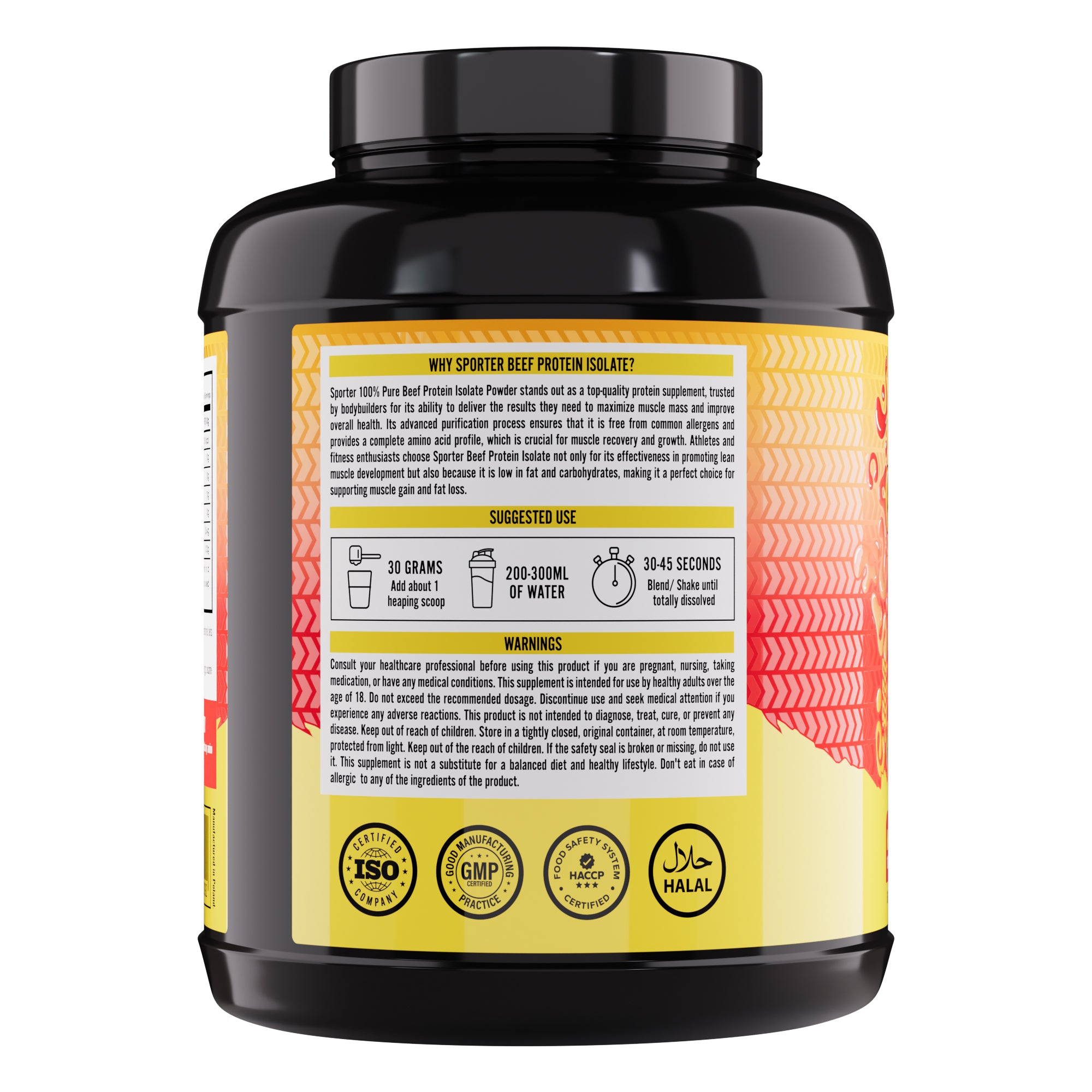 Sporter Beef Protein Isolate Mango Raspberry Flavor 26g Protein 0g Sugar 0g Fat Halal Certified 1.8 kg