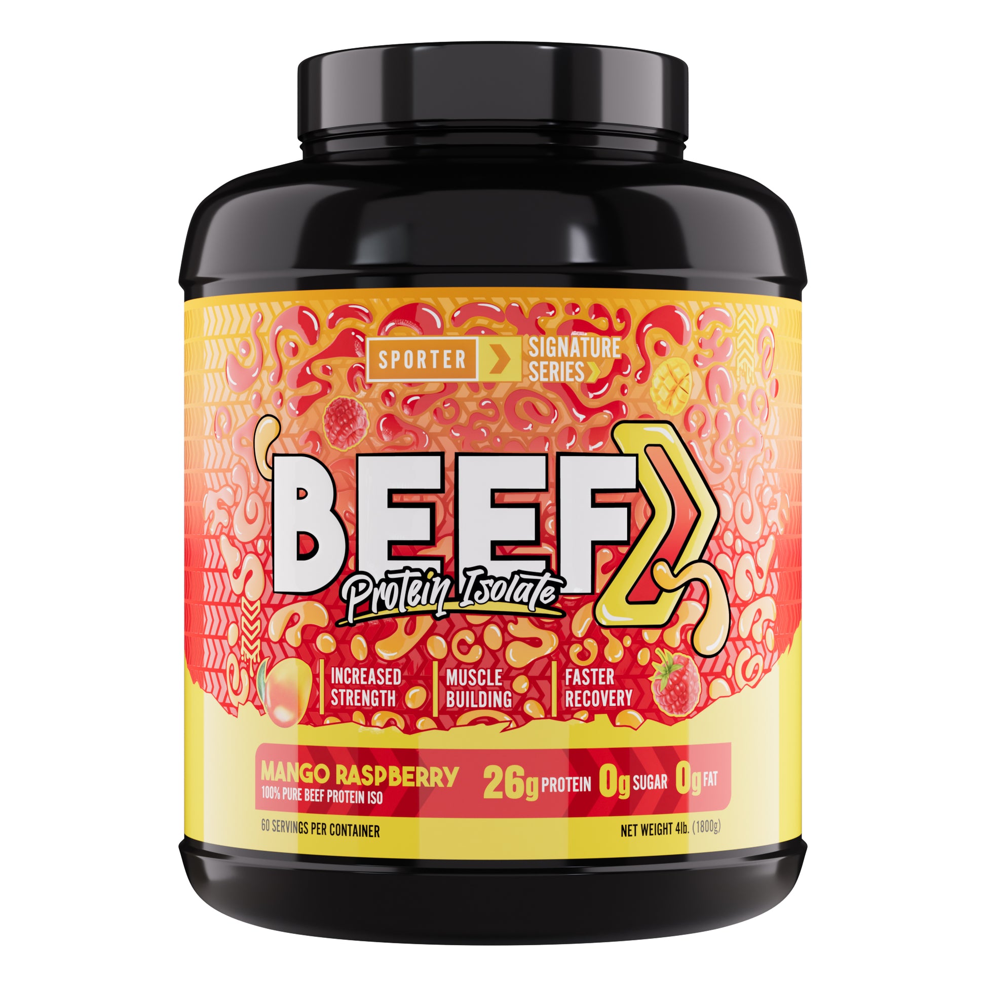 Sporter Beef Protein Isolate Mango Raspberry Flavor 26g Protein 0g Sugar 0g Fat Halal Certified 1.8 kg