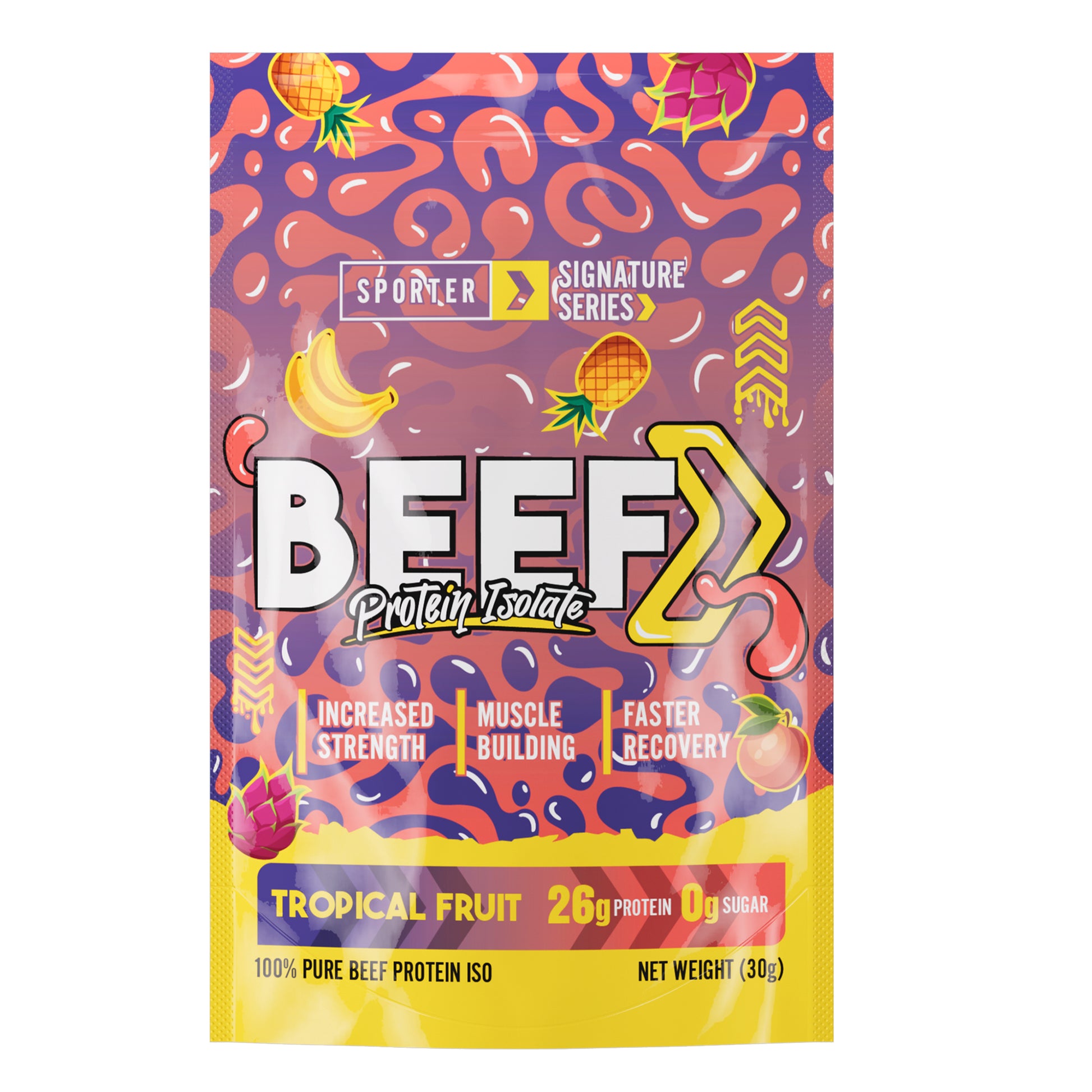 Sporter Beef Protein Isolate Sachet Tropical Fruit Halal Certified 30g