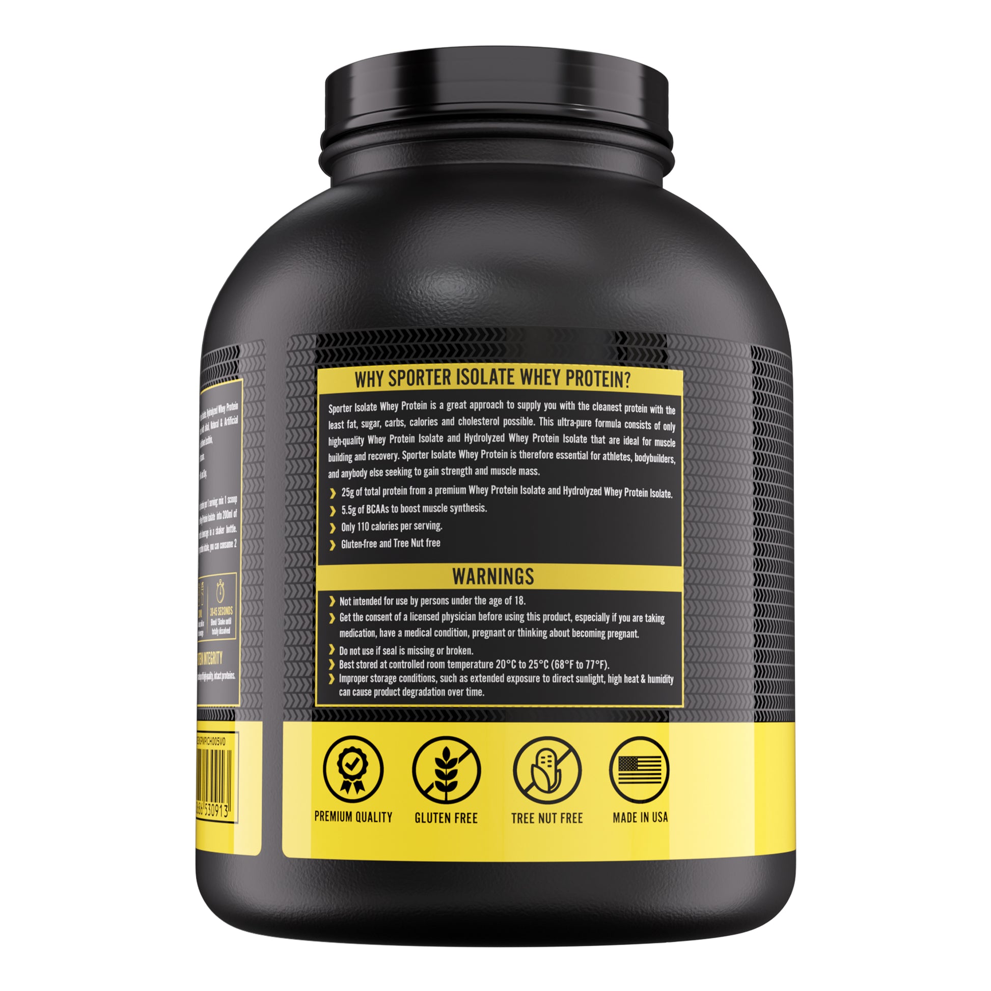 Sporter Isolate Whey Protein Chocolate Flavor 25g Protein 5.5g BCAAs 2268g