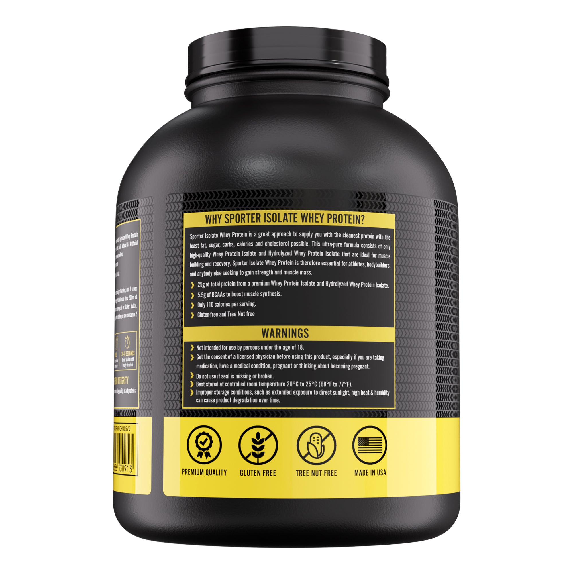 Sporter Isolate Whey Protein Chocolate Flavor 25g Protein 5.5g BCAAs 2268g