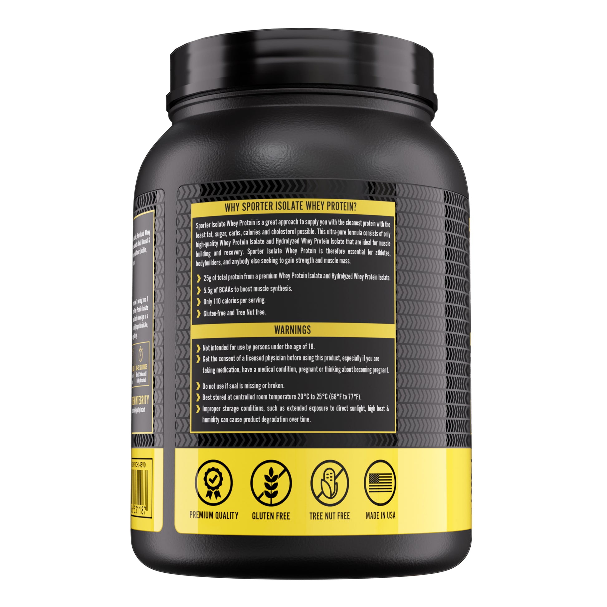 Sporter Whey Protein Isolate Chocolate 25g Protein 5.5g BCAAs 657g