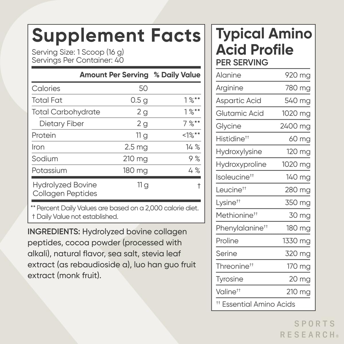 Sports Research Collagen Peptides - Hydrolyzed Type 1 & 3 Collagen Powder for Healthy Skin, Nails, & Joints Dark chocolate 640g