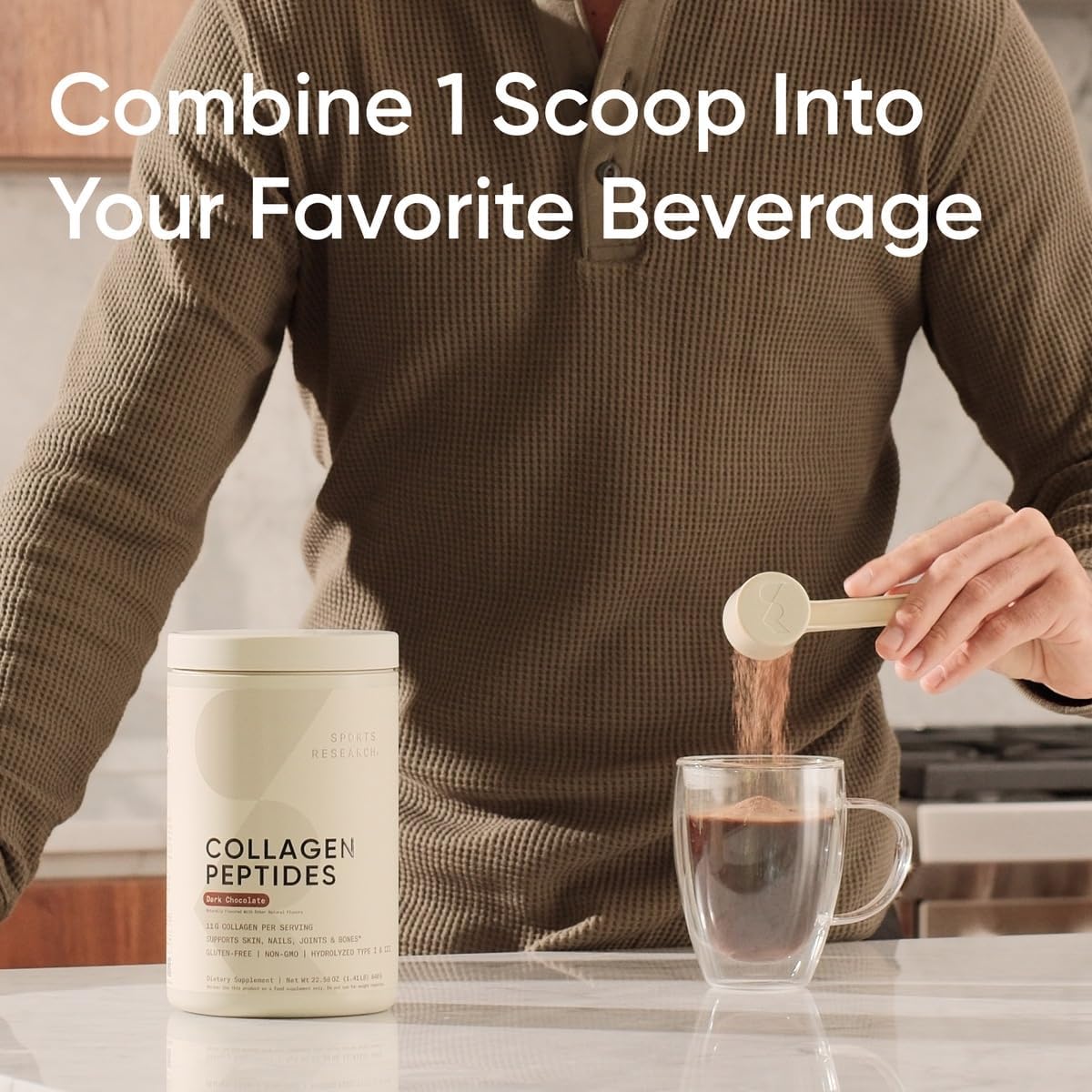 Sports Research Collagen Peptides - Hydrolyzed Type 1 & 3 Collagen Powder for Healthy Skin, Nails, & Joints Dark chocolate 640g