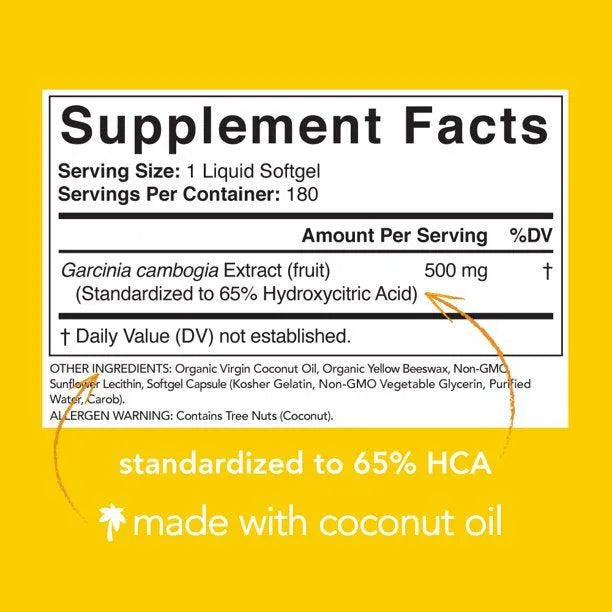 Sports Research Garcinia Cambogia (65%) with Organic Coconut Oil 90 Softgels