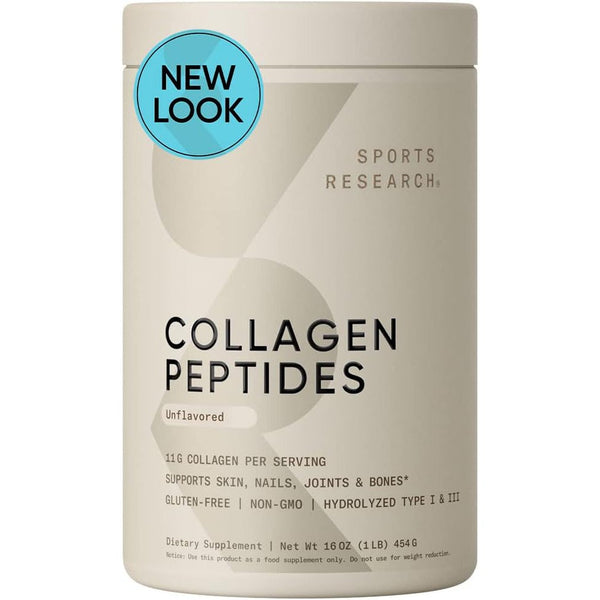 Sports Research Hydrolyzed Collagen Peptides Type 1 & 3 Unflavored KETO Friendly 454g