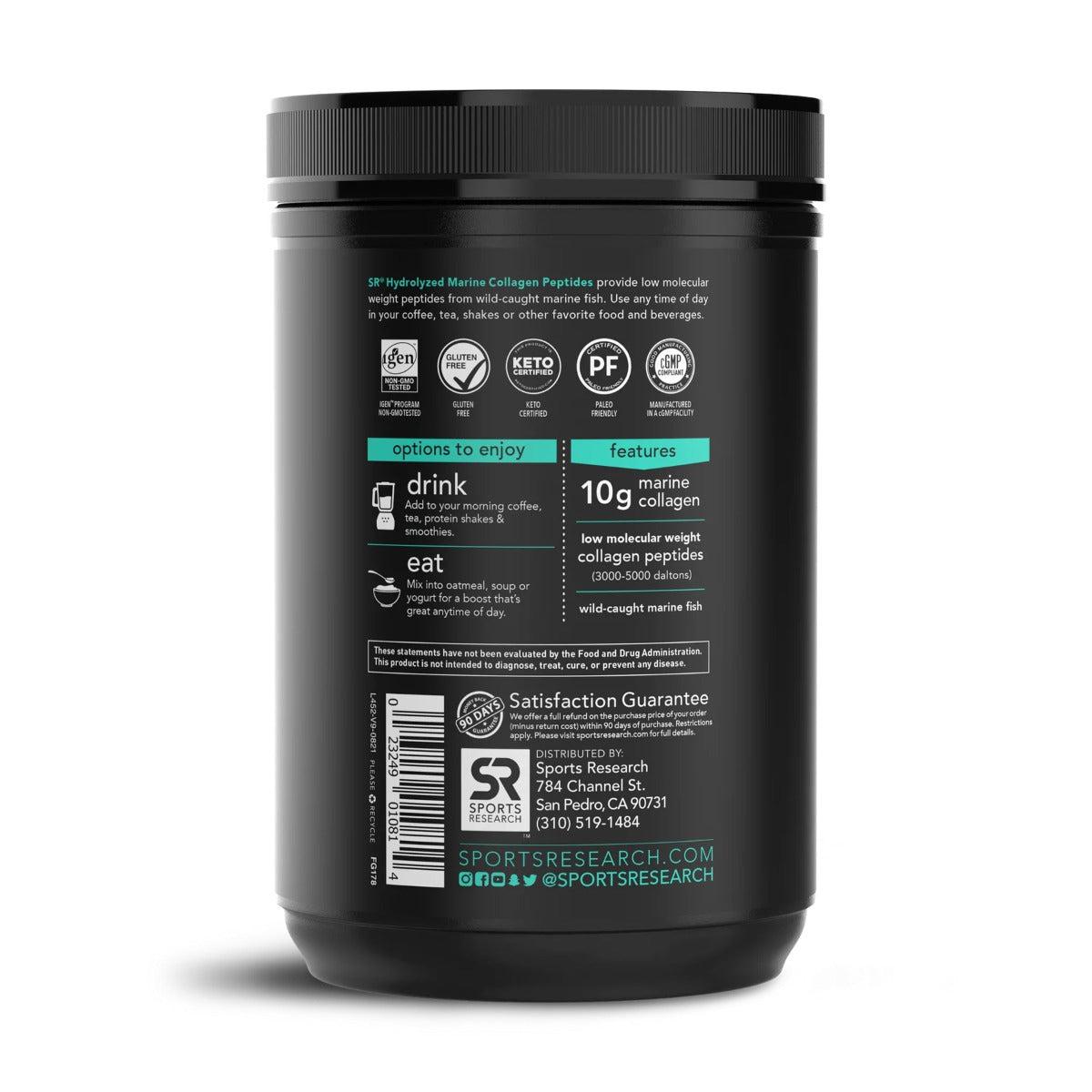 Sports Research Marine Collagen Peptides Unflavored KETO Friendly 340g