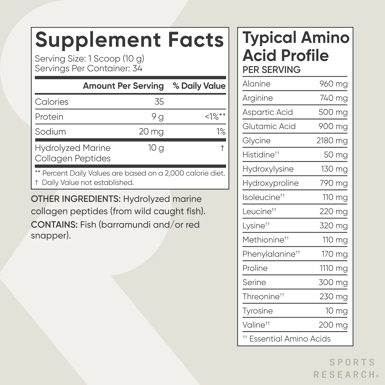 Sports Research Marine Collagen Peptides Unflavored KETO Friendly 340g