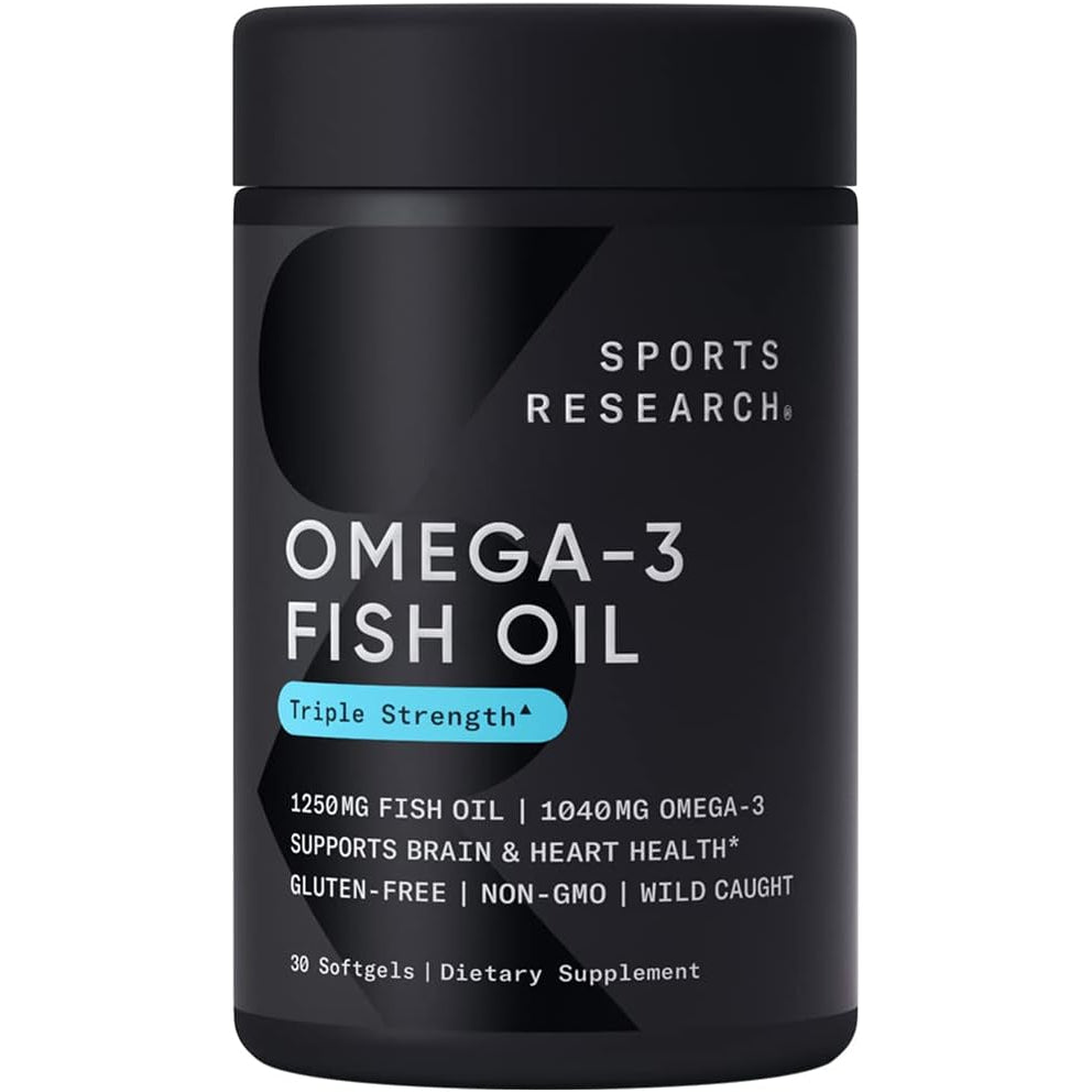 Sports Research Omega-3 Burpless Fish Oil Triple Strength 1,250mg from Wild Alaskan Pollock 30 Softgels