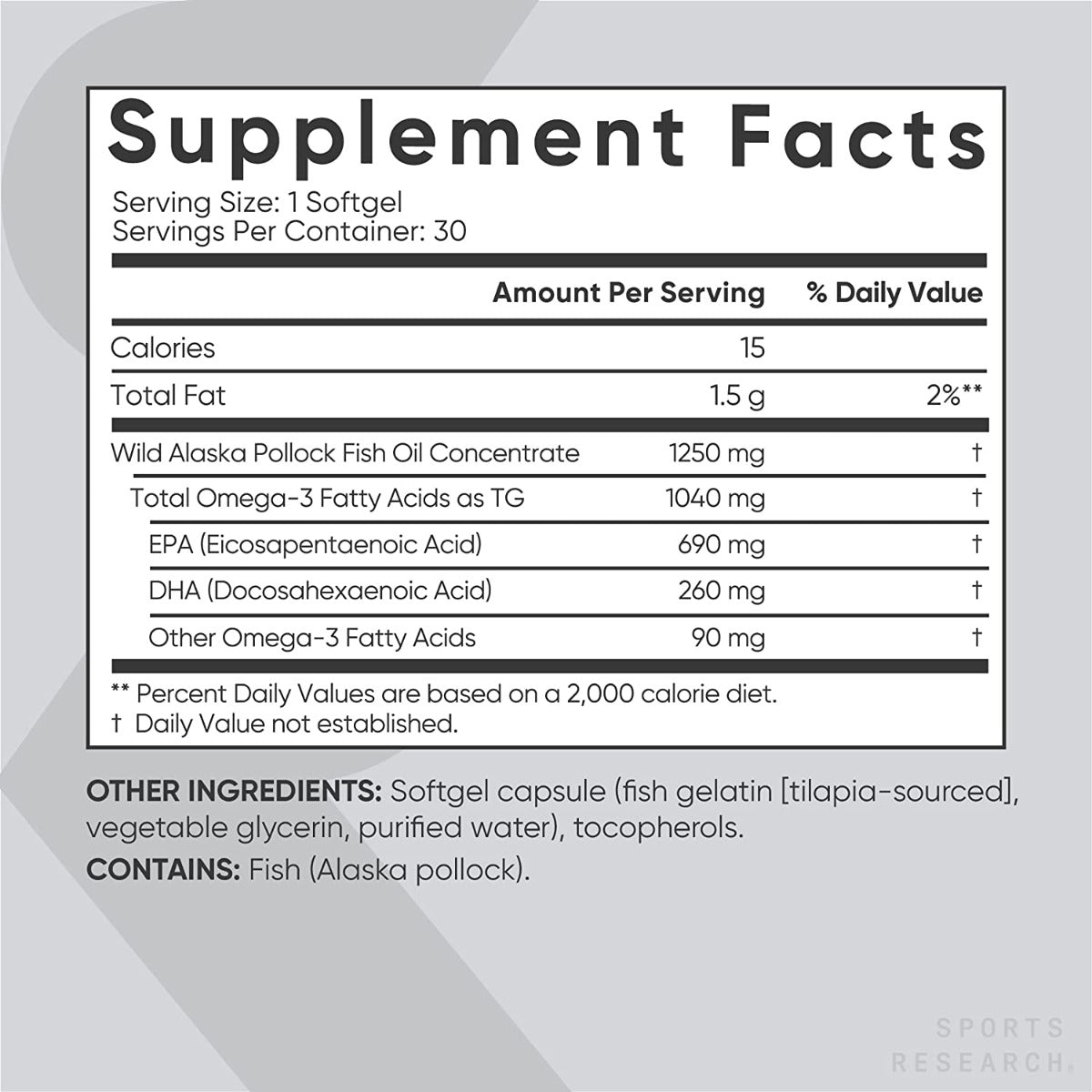 Sports Research Omega-3 Fish Oil Triple Strength 1,250mg 180 Softgels