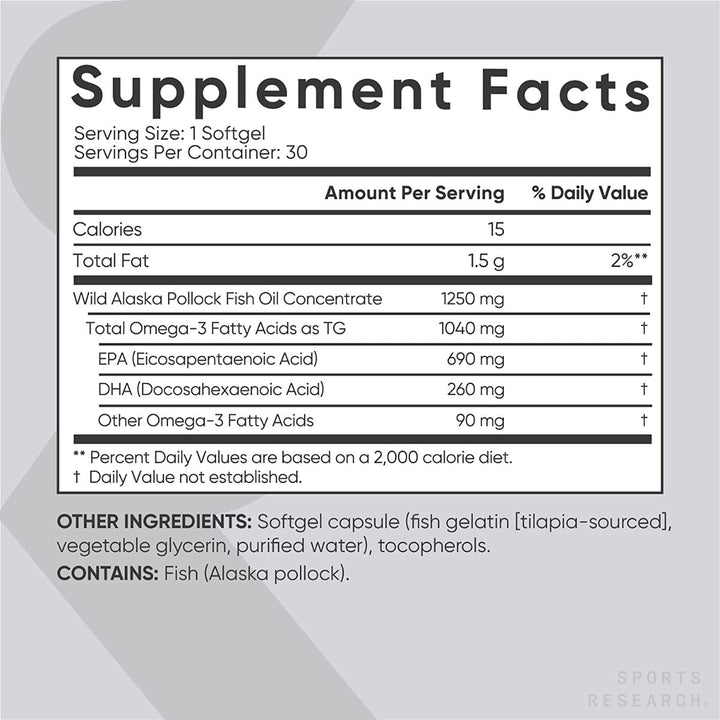 Sports Research Omega-3 Fish Oil Triple Strength 1,250mg 180 Softgels