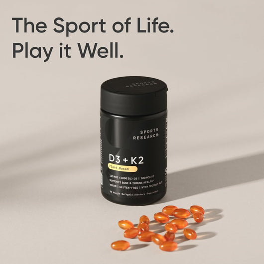 Sports Research Plant-Based Vitamin D3 with Vitamin K2 5000IU with Organic Coconut Oil 30 Veggie Softgels