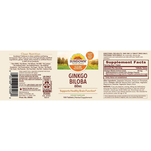 Sundown Ginkgo Biloba 60 MG | 200 Tablets