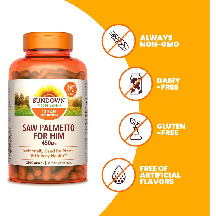 Sundown Saw Palmetto, For Him, 250 Capsules