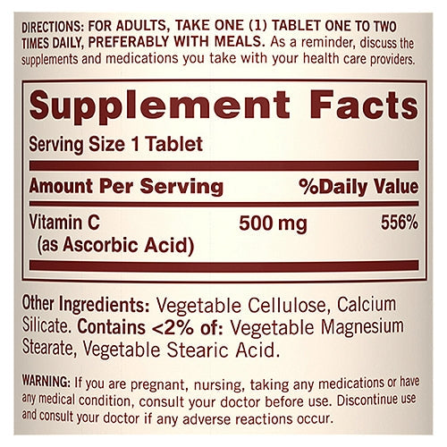 Sundown Vitamin C 500 mg Ascorbic Acid 100 Vegetable Tablets