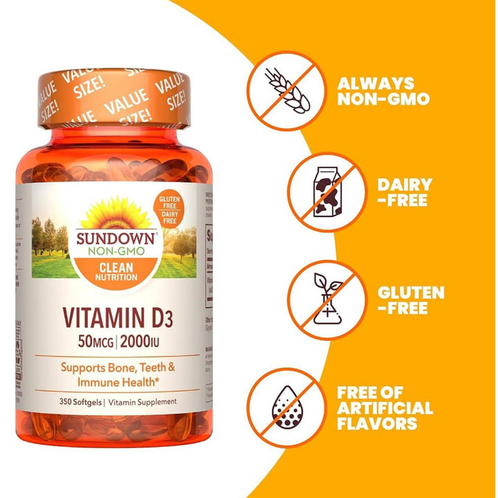 Sundown Vitamin D3 2000IU 150 Softgels Non-GMO Gluten Free