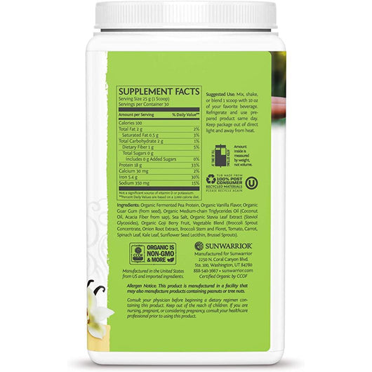 Sunwarrior Clean Greens & Protein Vanilla with Organic Superfood Keto Friendly 750g