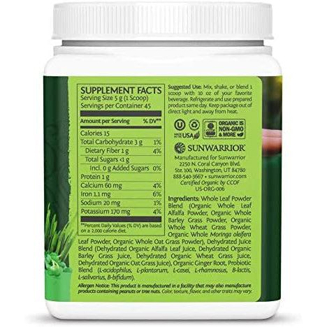 Sunwarrior Ormus Organic Supergreens Natural with Probiotics No Stevia Keto Friendly Gluten Free 225