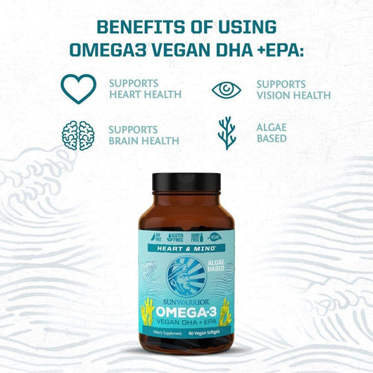 Sunwarrior Plant-Based Omega 3 DHA EPA 60 Vegetable Softgels Algae Based