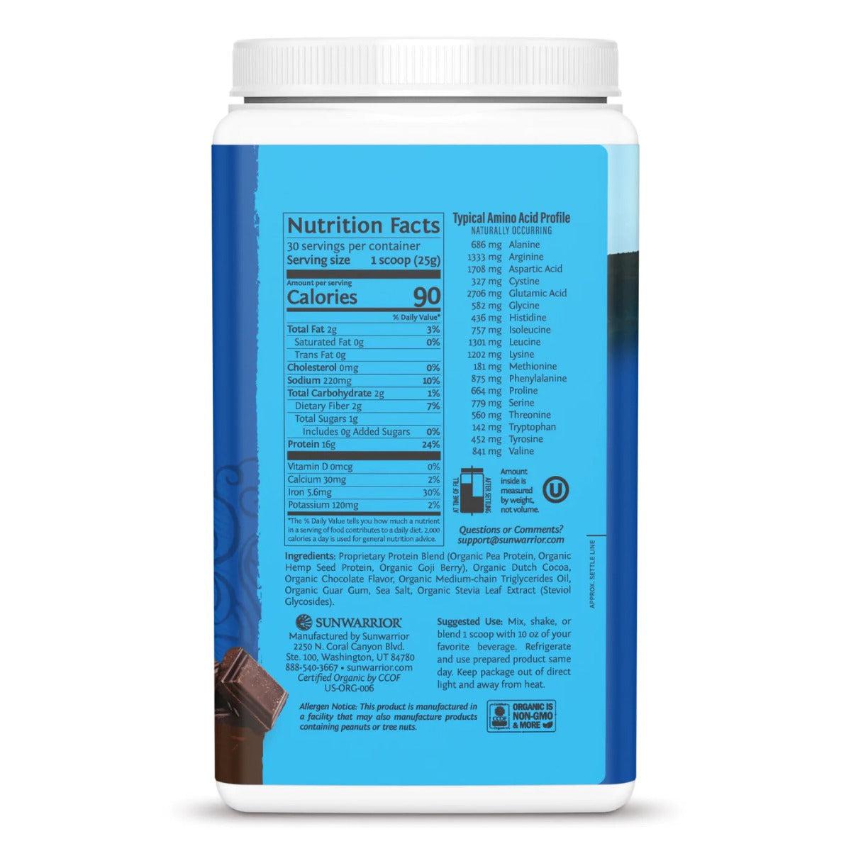Sunwarrior Protein Warrior Blend Organic Plant-Based Chocolate 1.65 lb (750 g)