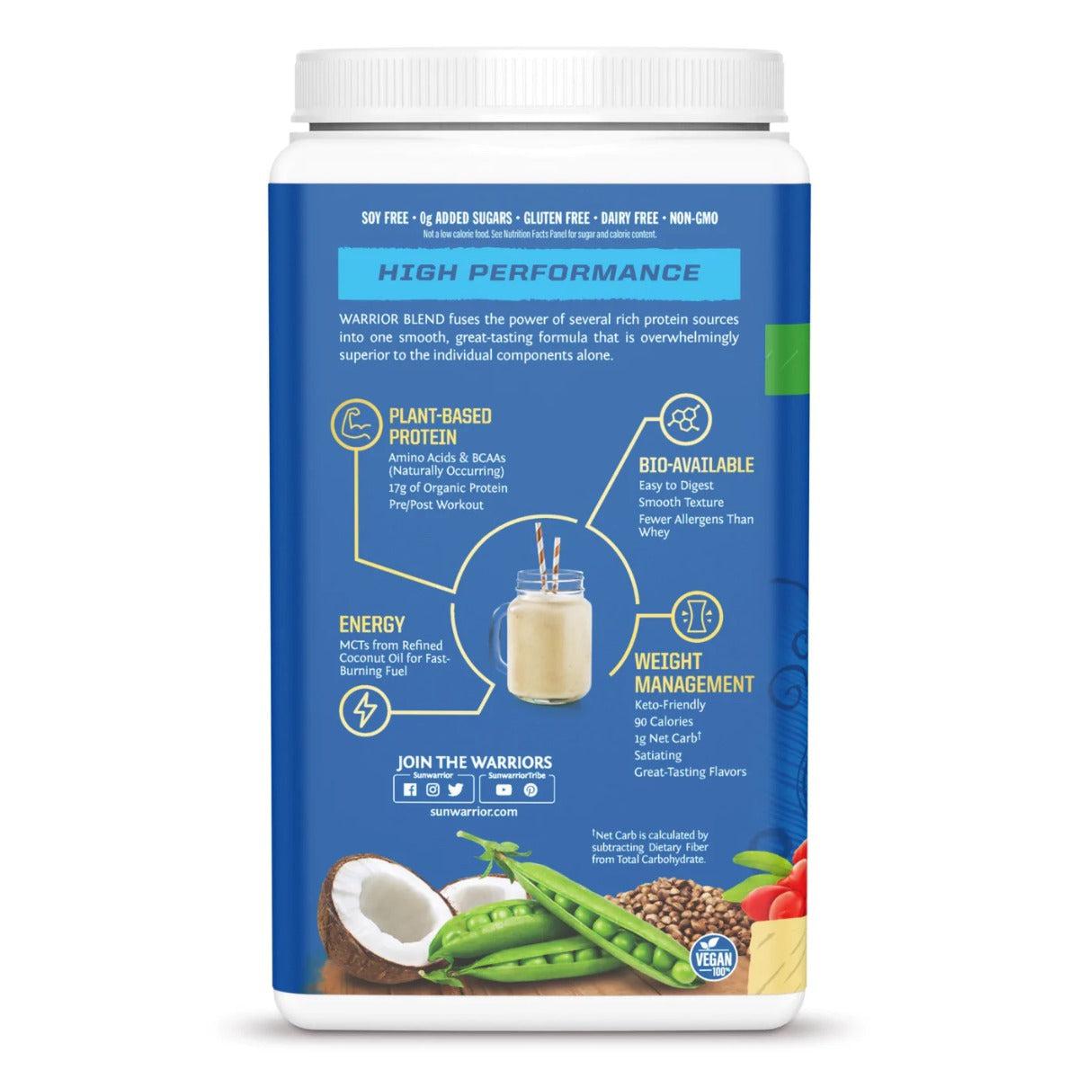Sunwarrior Protein Warrior Blend Organic Plant-Based Vanilla Dairy Free Gluten Free Soy Free Keto 75