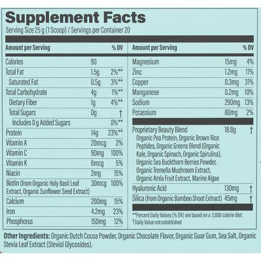 Sunwarrior Vegan Collagen Building Protein Peptides with Hyaluronic Acid & Biotin Chocolate Fudge 50