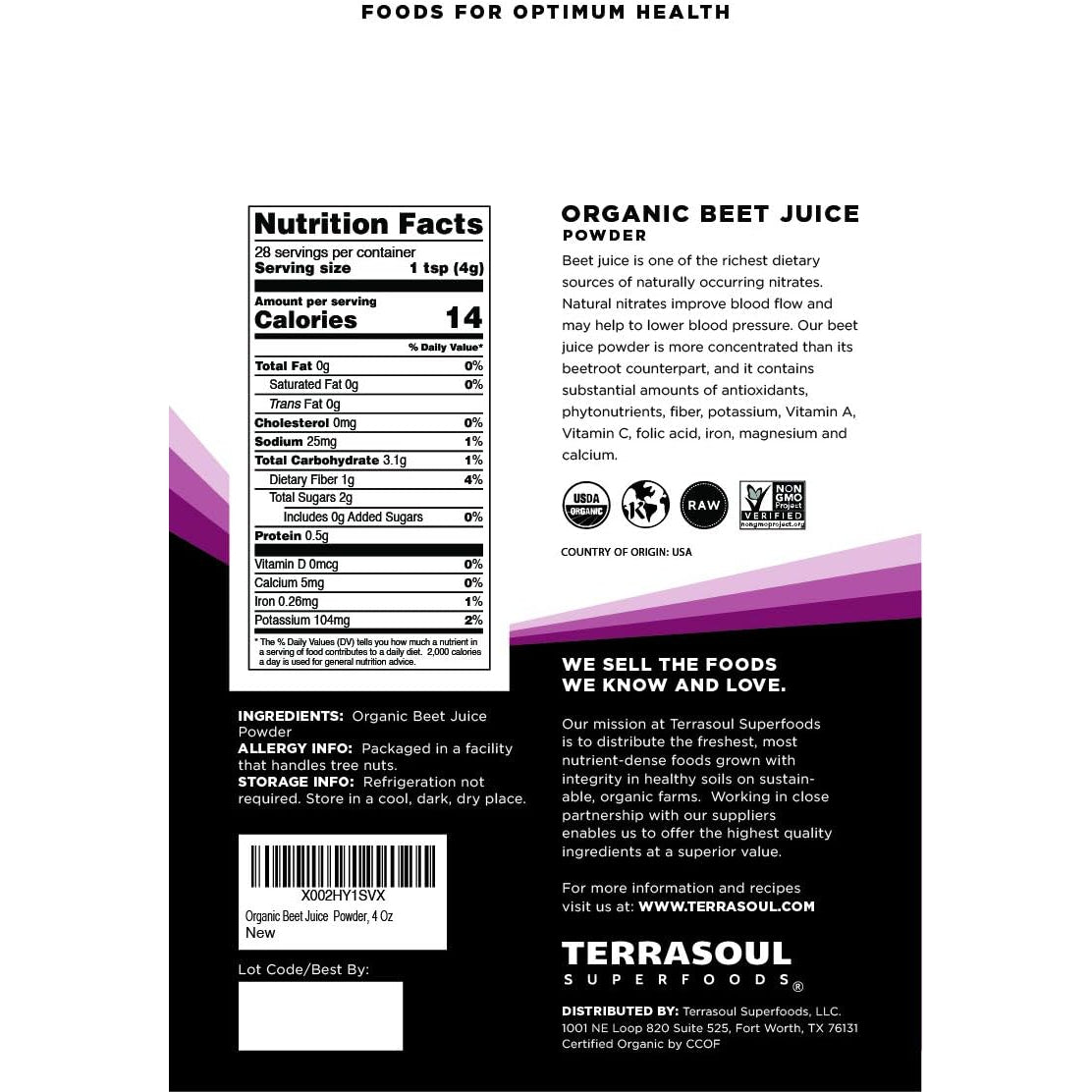 Terrasoul Superfoods Organic Beet Root Juice Powder 113g - Grown in USA | Energy & Stamina