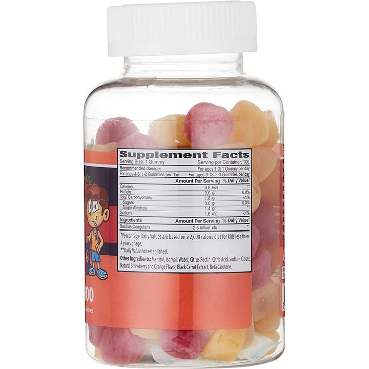 The Gummies Co Probiotic Gummy Vitamins For Kids Age 1-8 Sugar Free Gelatin Free Strawberry Orange 100 Gummies