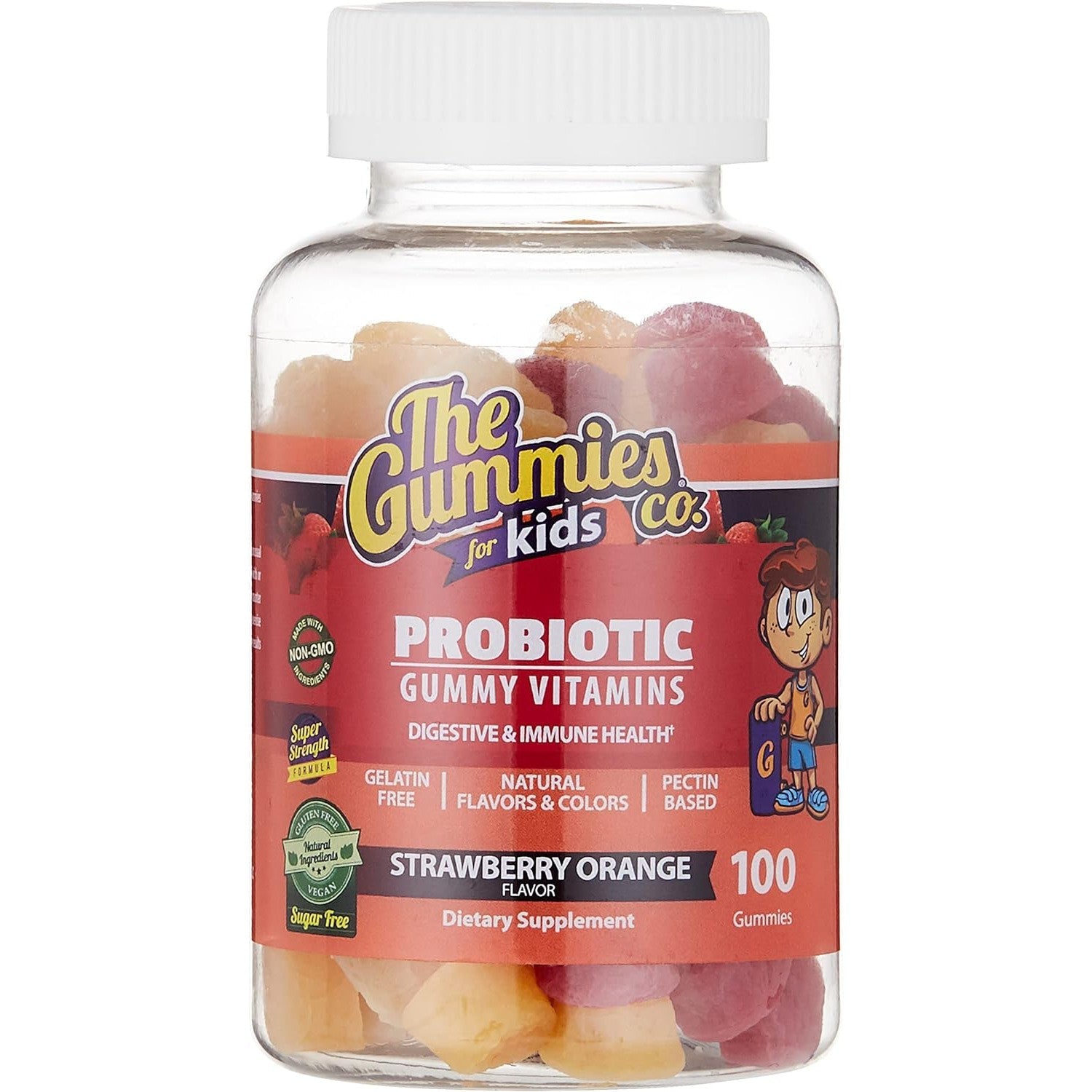 The Gummies Co Probiotic Gummy Vitamins For Kids Age 1-8 Sugar Free Gelatin Free Strawberry Orange 100 Gummies