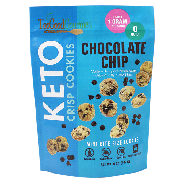 Too Good Gourmet KETO Crispy Bite Sized Chocolate Chip Cookies Sugar Free Gluten Free 142g