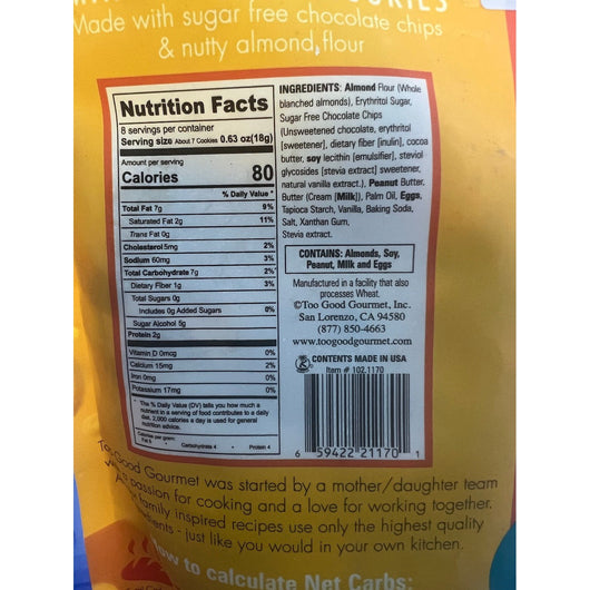 Too Good Gourmet KETO Crispy Bite Sized Peanut Butter Cookies Sugar Free Gluten Free 142g