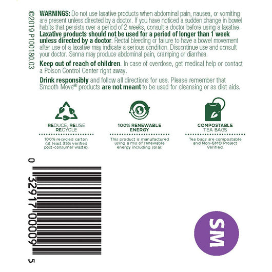 Traditional Medicinals Organic Smooth Move Herbal Tea with Organic senna leaf, Organic licorice root and Organic fennel fruit 16 Bags