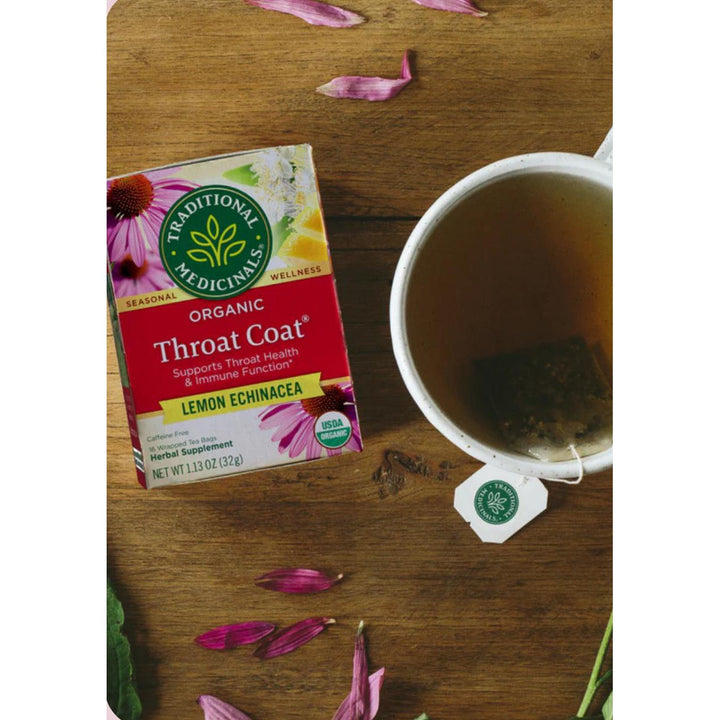 Traditional Medicinals Organic Throat Coat Tea with LEMON ECHINACEA Caffeine free 16 bags