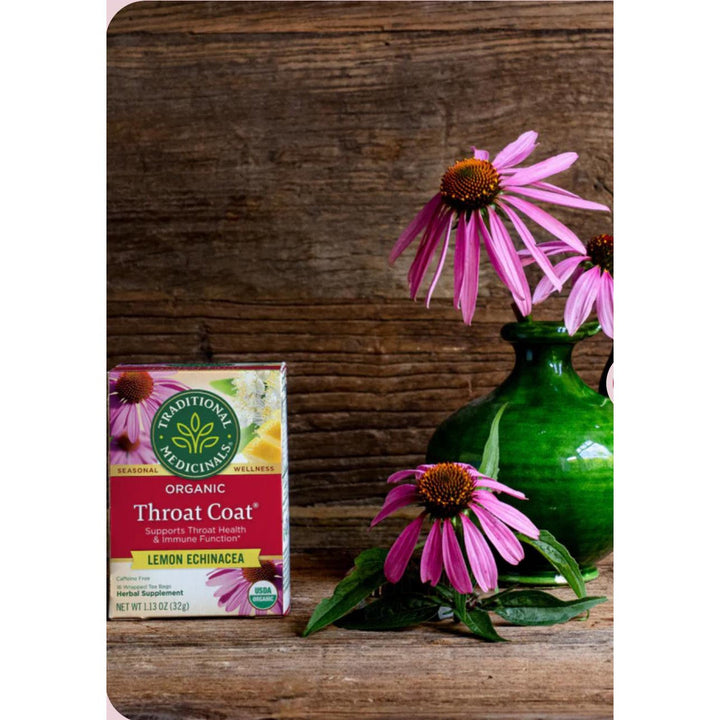 Traditional Medicinals Organic Throat Coat Tea with LEMON ECHINACEA Caffeine free 16 bags