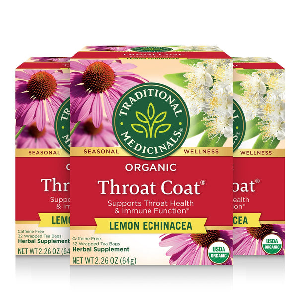 Traditional Medicinals Organic Throat Coat Tea with LEMON ECHINACEA Caffeine free 16 bags