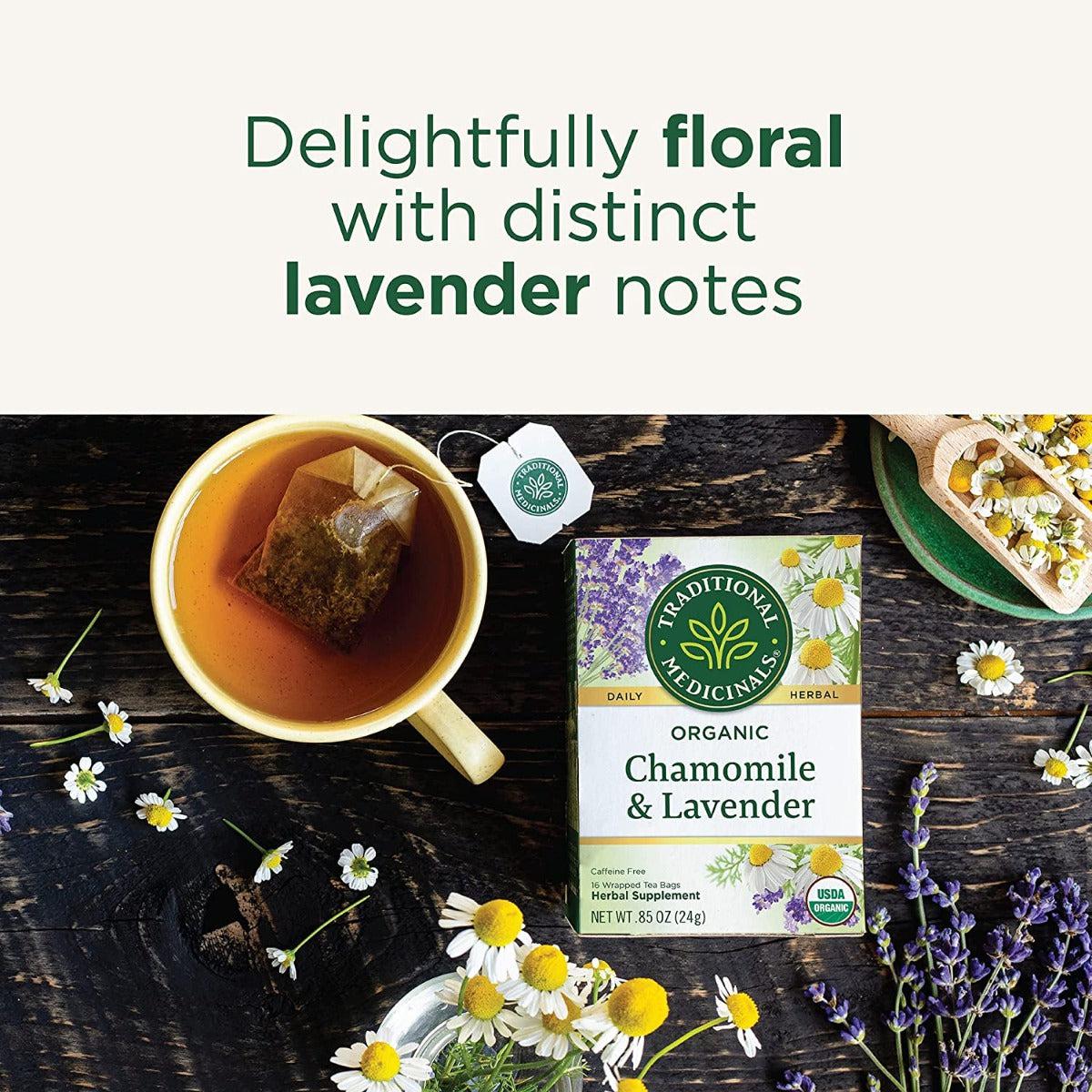 Traditional Medicinals Tea Organic Chamomile & Lavendar Tea For Stress Relief 16 Bags